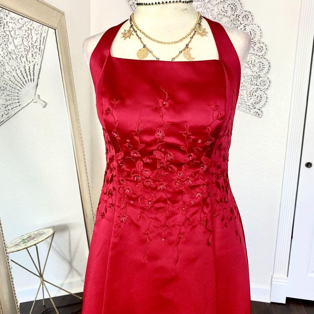 Early 2000's Whimsygoth Floral Beaded Burgundy Princess A-Line Prom Dress 6 / S - Picture 2 of 6